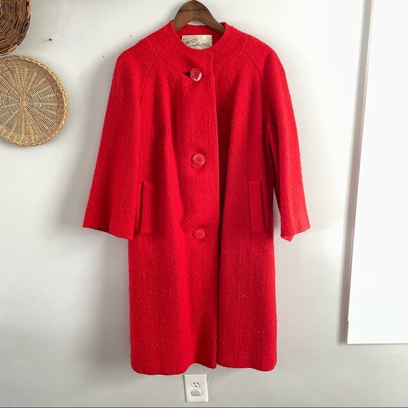 Vintage | Castletons SLC 60s 70s Bright Red Tweed Swing Coat Jacket Button Front - Picture 2 of 10